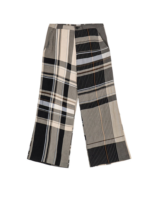 RAYON WRINKLED PLAID PANTS