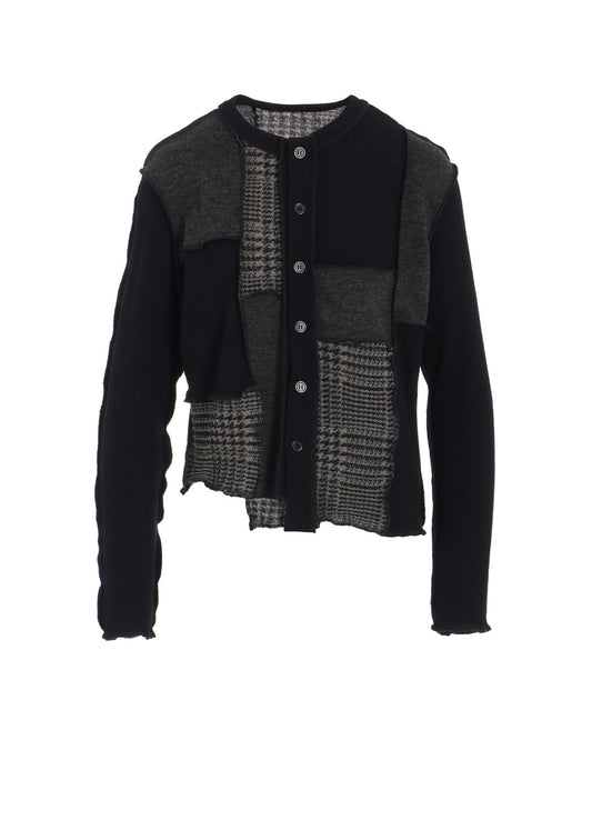 【11/8 12:00(JST) Release】HANDSTOOTH/PLAID PATCHWORK LONG SLEEVE CARDIGAN