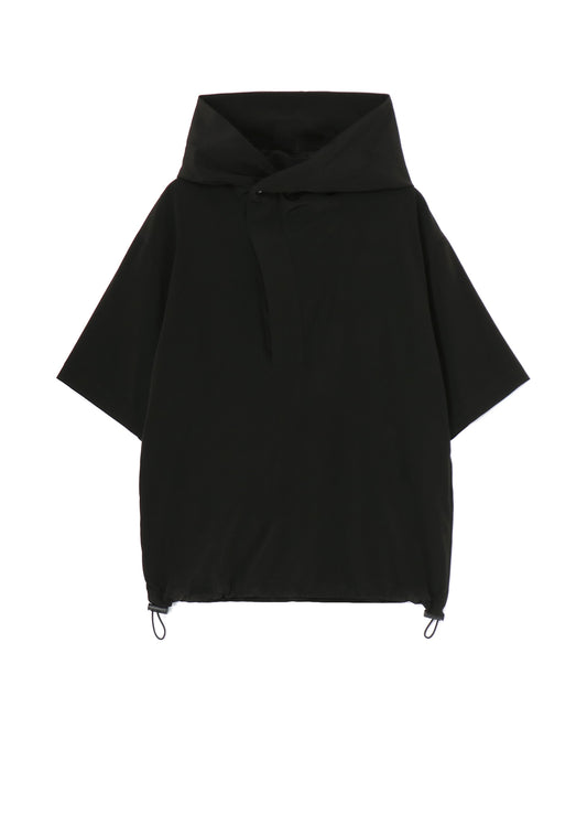 TRIACETATE/POLYESTER HOODED HALF SLEEVE PULLOVER