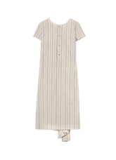COTTON STRIPE INK DYED BACK TIE DRESS