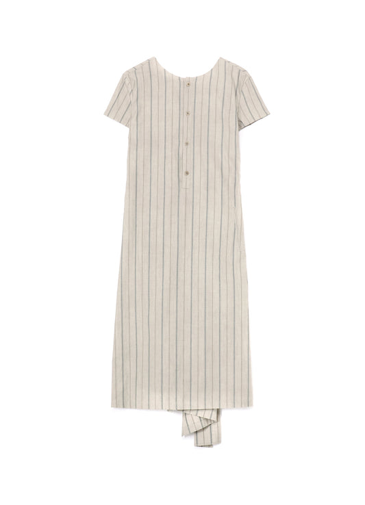 COTTON STRIPE INK DYED BACK TIE DRESS