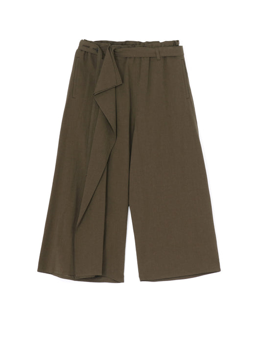 COTTON FLAX POPLIN BELTED PANTS