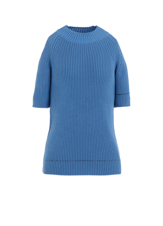 RIB STITCH TWISTED HALF SLEEVE RIB PULLOVER