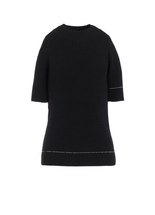 RIB STITCH TWISTED HALF SLEEVE RIB PULLOVER