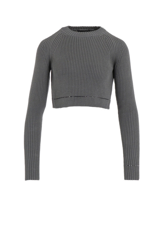 RIB STITCH TWISTED LONG SLEEVE RIB CROPPED PULLOVER