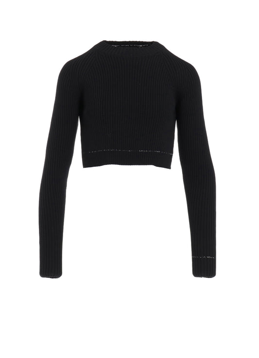 RIB STITCH TWISTED LONG SLEEVE RIB CROPPED PULLOVER