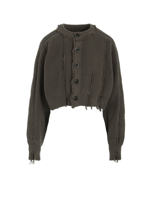 【12/13 12:00(JST) Release】COTTON CREWNECK DISTRESSED KNIT CARDIGAN