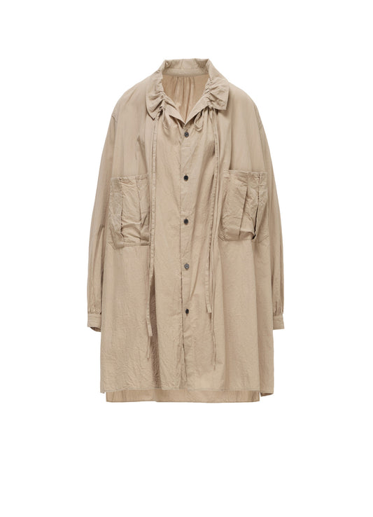 COTTON FLAX GATHERED COLLAR BLOUSE