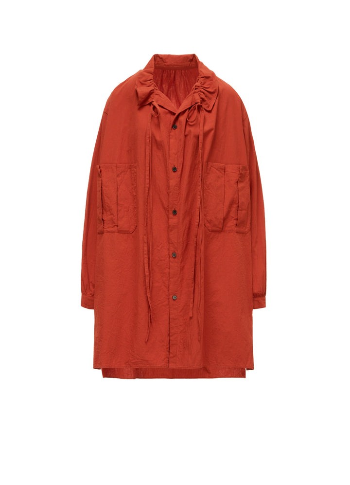 COTTON FLAX GATHERED COLLAR BLOUSE