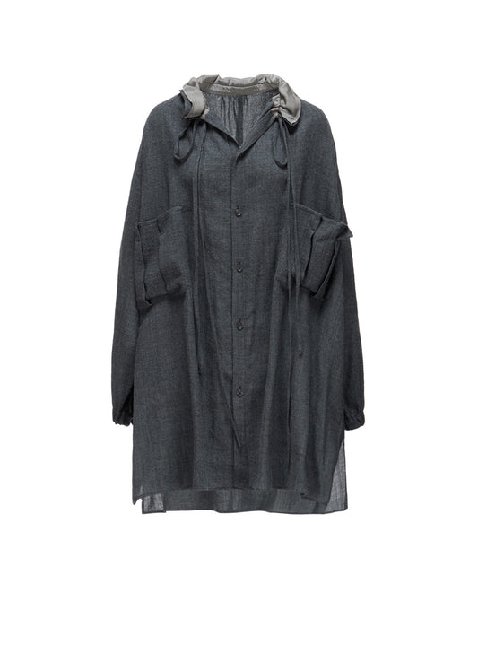 WOOL VIYELLA GATHER COLLAR BLOUSE