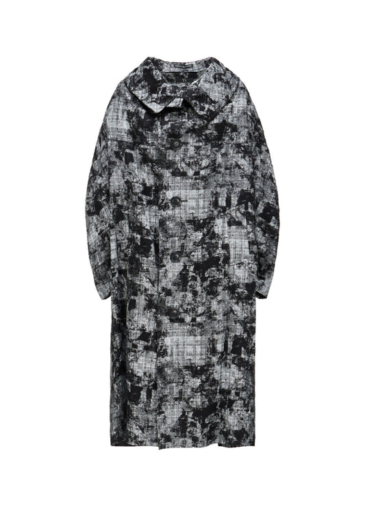 MOHAIR FADED PLAID JACQUARD LONG CAPE COAT