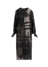 CU/DUNGAREE TWILL PLAID PRINT KNOT SLEEVE DRESS