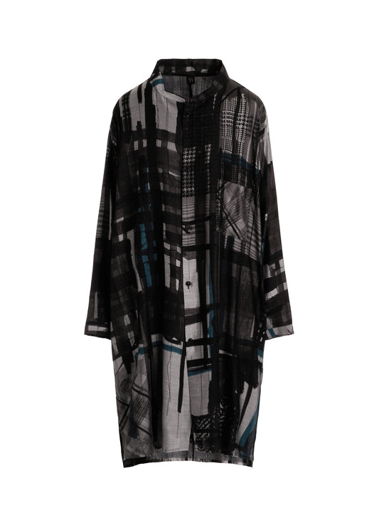 CU/DUNGAREE TWILL PLAID PRINT OPEN COLLAR SHIRT DRESS