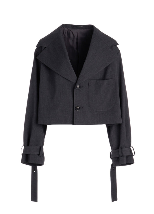 WOOL GABARDINE WIDE COLLAR JACKET