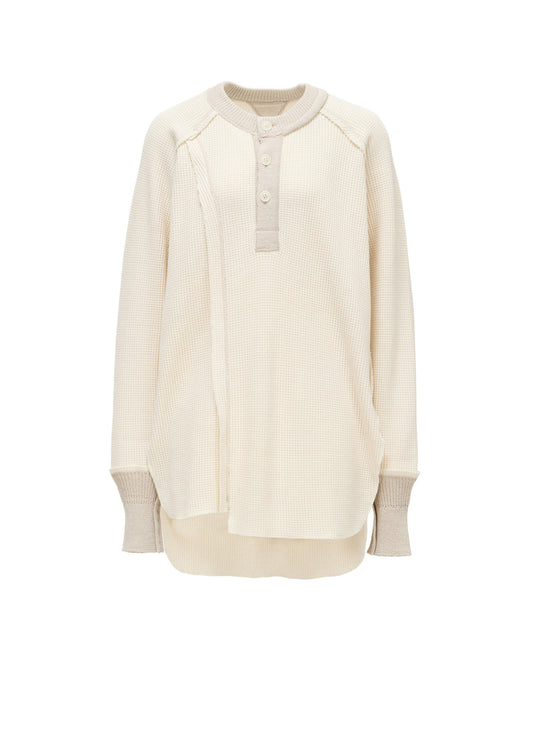 WAFFLE HENLEY NECK PULLOVER