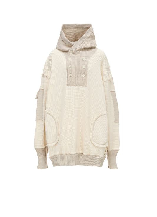 WAFFLE HOODED PULLOVER