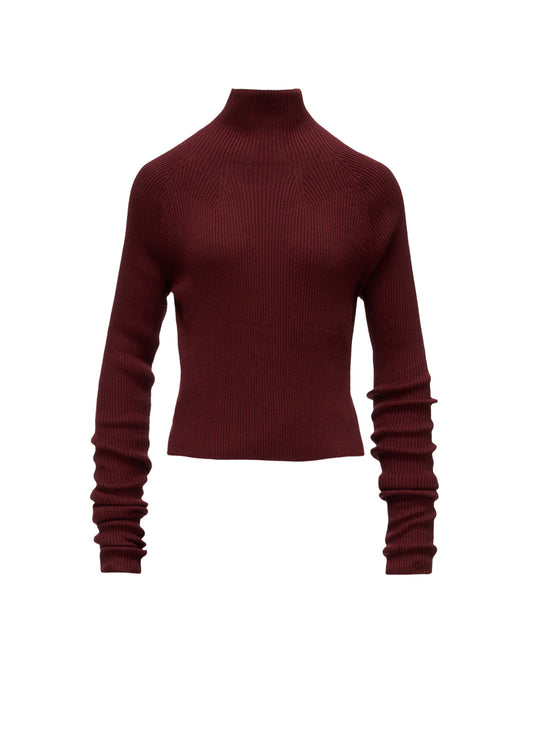 COTTON BLEND HIGH NECK CROPPED RIB KNIT