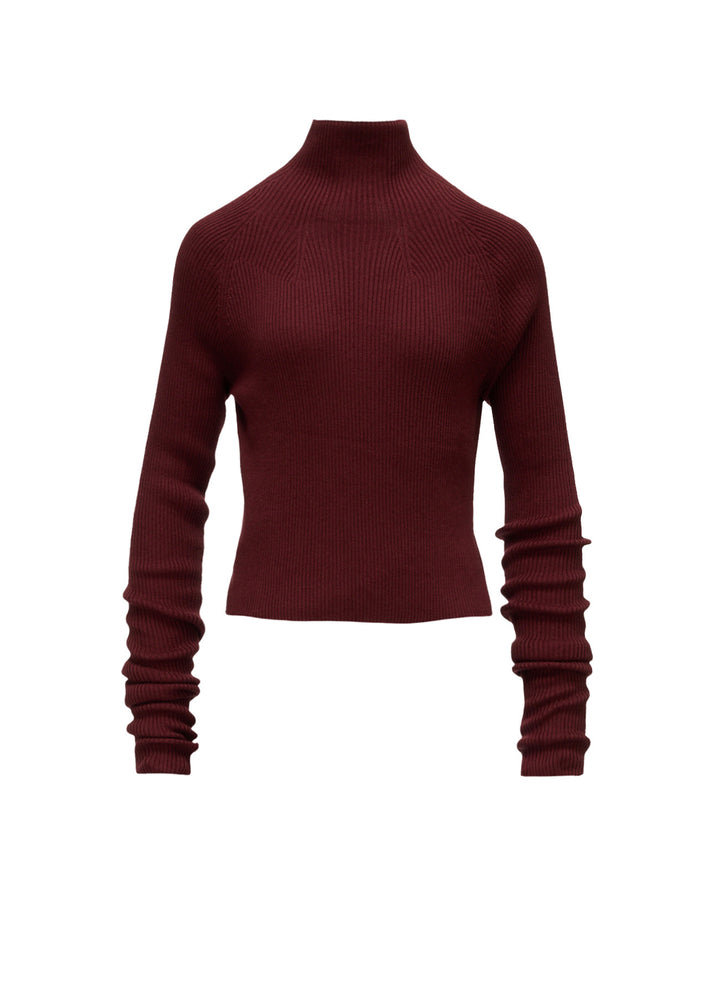 COTTON BLEND HIGH NECK CROPPED RIB KNIT