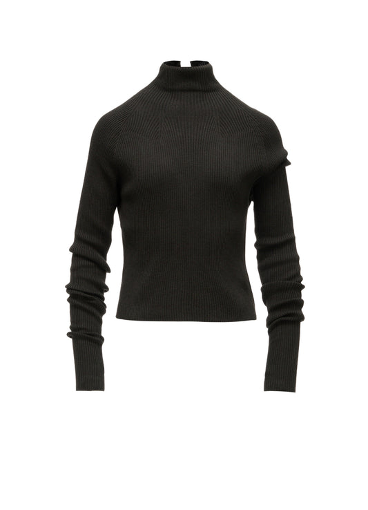 COTTON BLEND HIGH NECK CROPPED RIB KNIT