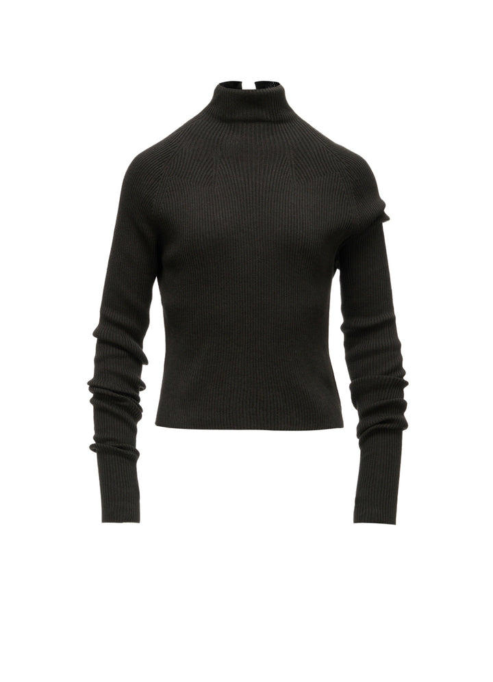COTTON BLEND HIGH NECK CROPPED RIB KNIT
