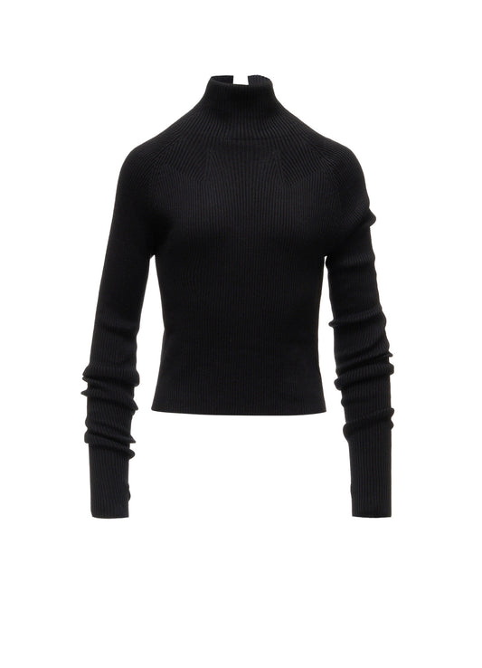 COTTON BLEND HIGH NECK CROPPED RIB KNIT