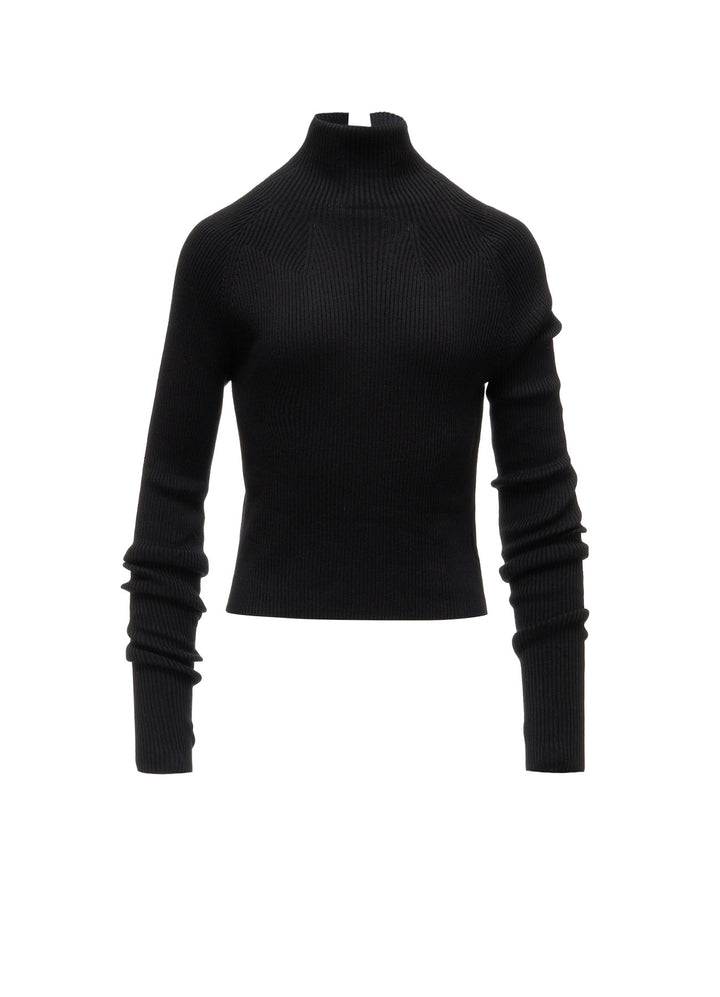 COTTON BLEND HIGH NECK CROPPED RIB KNIT