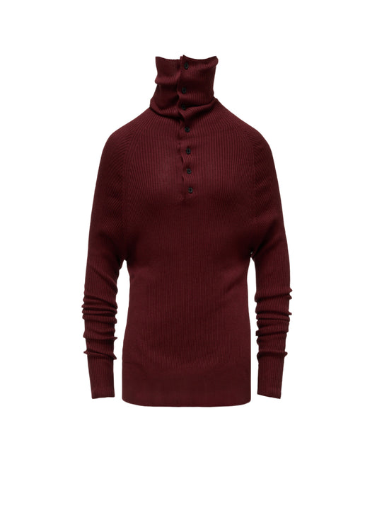 COTTON BLEND HIGH NECK RIB KNIT