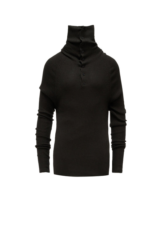 COTTON BLEND HIGH NECK RIB KNIT