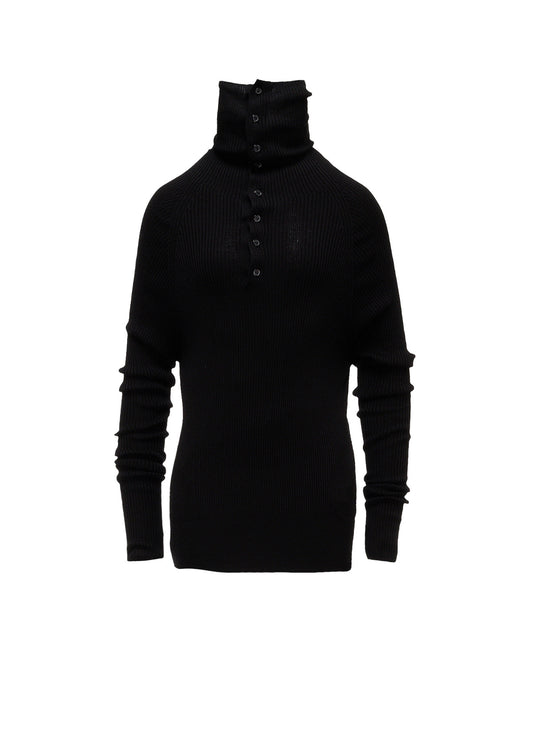 COTTON BLEND HIGH NECK RIB KNIT