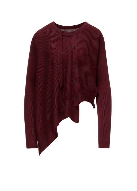 COTTON BLEND CROPPED ASYMMETRIC RIB KNIT