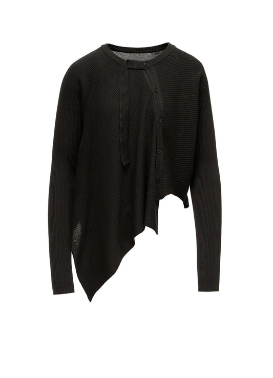 COTTON BLEND CROPPED ASYMMETRIC RIB KNIT