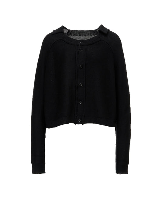 JERSEY PLATING ROUND NECK CARDIGAN