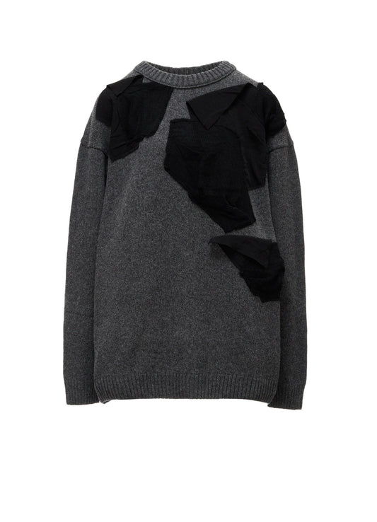 7G JERSEY PATCH APPLIQUE KNIT PULLOVER