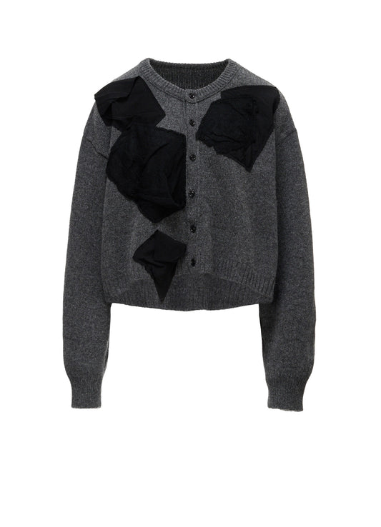 7G JERSEY PATCH APPLIQUE KNIT CARDIGAN