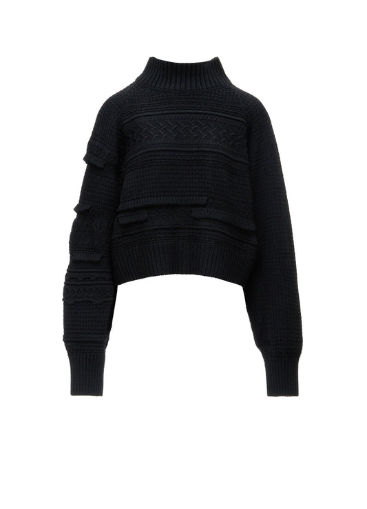 5G KNIT HIGH NECK CROPPED PULLOVER