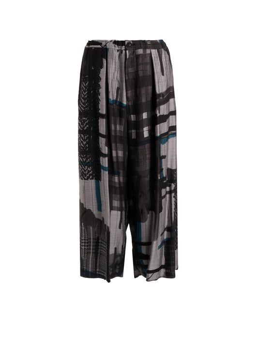 CU/DUNGAREE TWILL PLAID PRINT FRONT TUCK WIDE PANTS