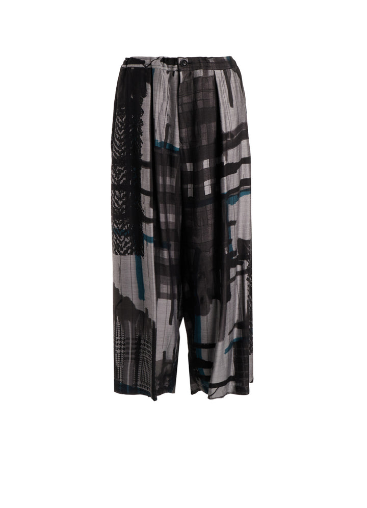 CU/DUNGAREE TWILL PLAID PRINT FRONT TUCK WIDE PANTS