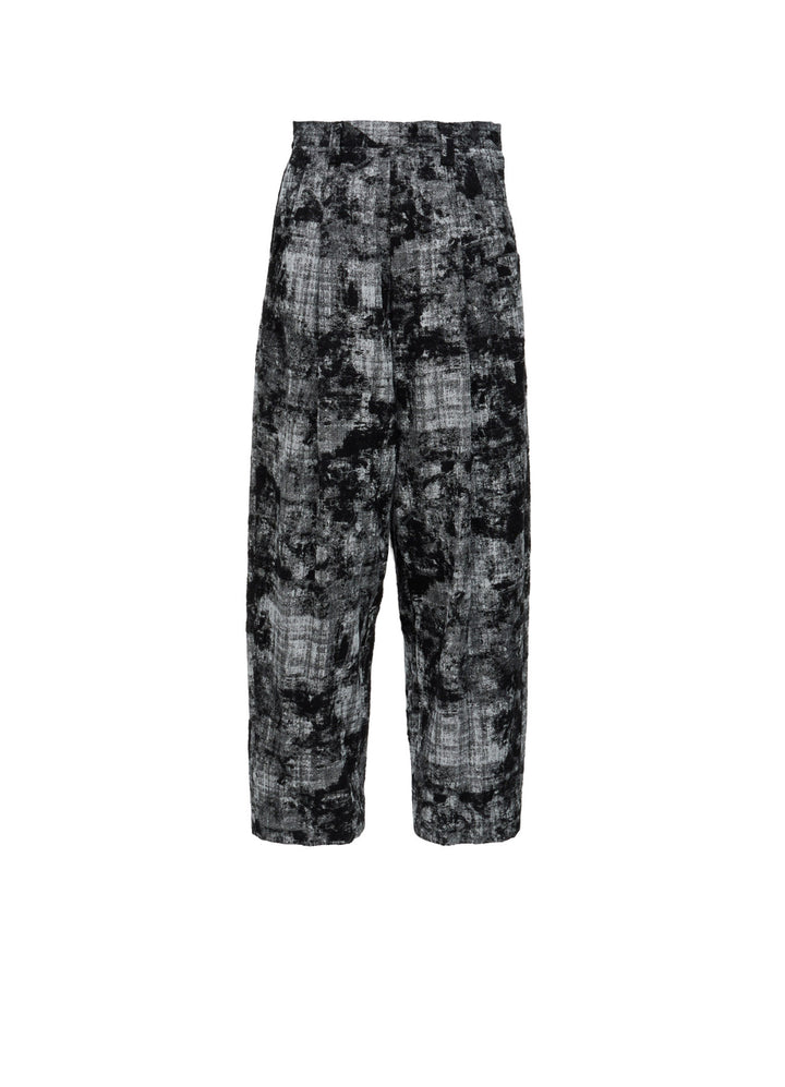 MOHAIR FADED PLAID JACQUARD SINGLE TUCK SIDE OPEN PANTS