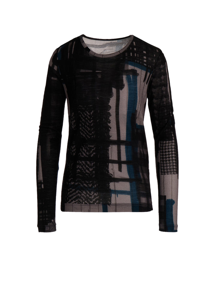 WOOL JERSEY PLAID PRINT LONG SLEEVE T-SHIRTS