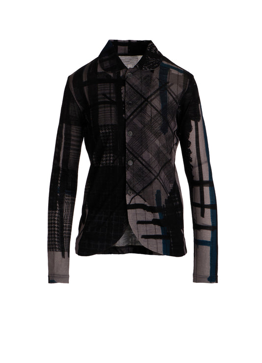 WOOL JERSEY PLAID PRINT LONG SLEEVE CARDIGAN