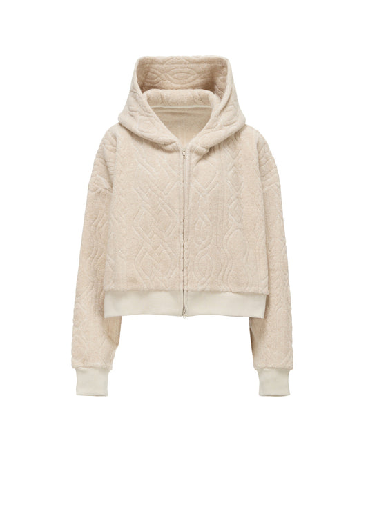 CABLE PILE JACQUARD CROPPED HOODIE