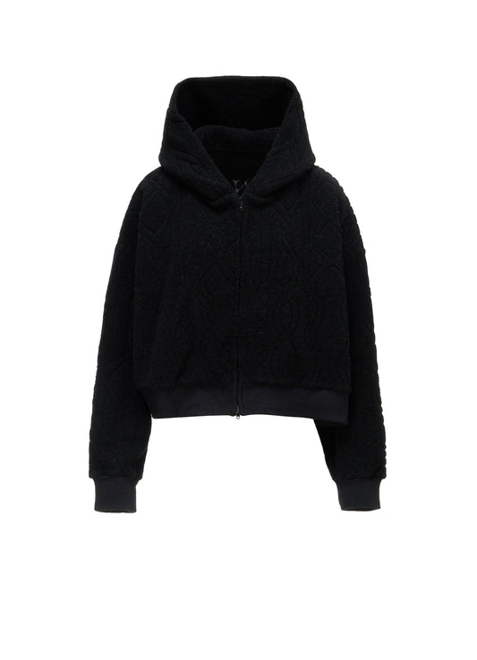 CABLE PILE JACQUARD CROPPED HOODIE