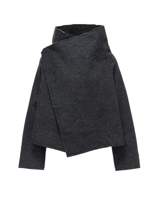 COMPRESSED PILE ASYMMETERIC RAGLAN JACKET