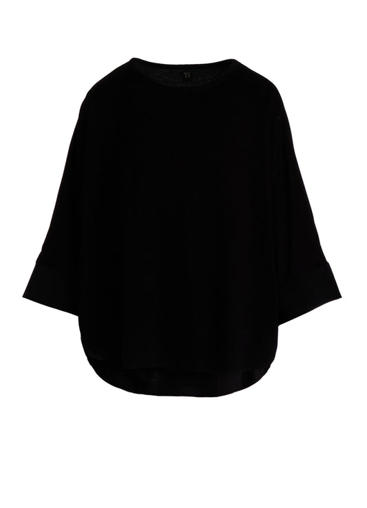 COTTON JERSEY X TA/PE DE CHINE ROUND NECK CUFFS T-SHIRTS