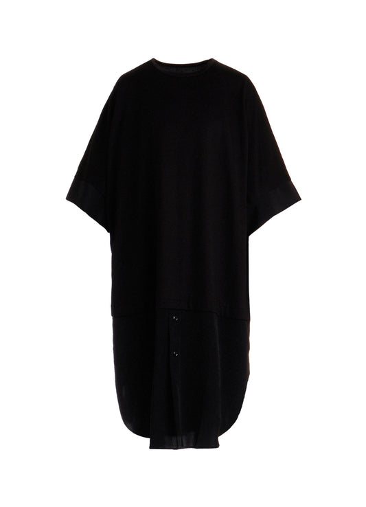 COTTON JERSEY X TA/PE DE CHINE ROUND NECK DRESS