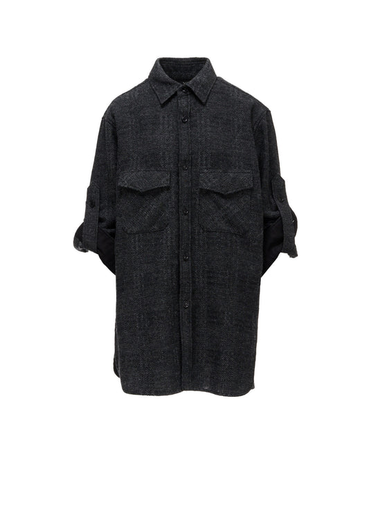 WOOL BLEND PLAID MILITARY SHIRT