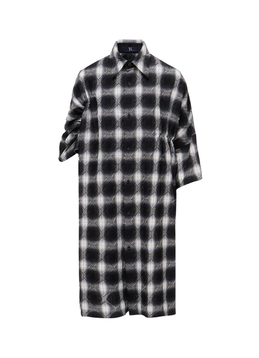 PLAID JACQUARD GATHERED OVERSIZED BLOUSE