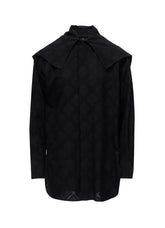 PLAID JACQUARD LARGE COLLAR BLOUSE