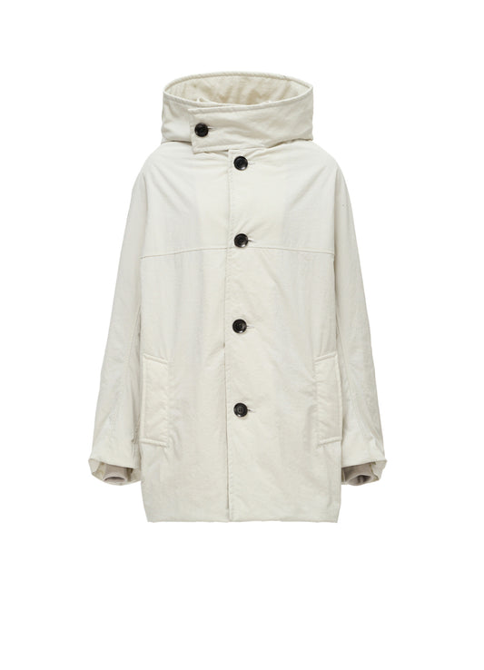 NYLON PADDED TASLAN OXFORD HOODED SHORT COAT