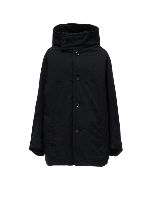 NYLON PADDED TASLAN OXFORD HOODED SHORT COAT